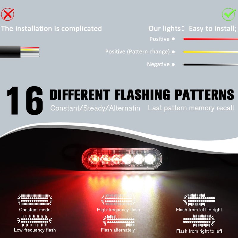 DIBMS LED Emergency Strobe Lights, 8x Red White 6 LED Strobe Warning Emergency Flashing Light Caution Construction Hazard Light Bar For Car Truck Van Off Road Vehicle ATV SUV Surface Mount - Image 5